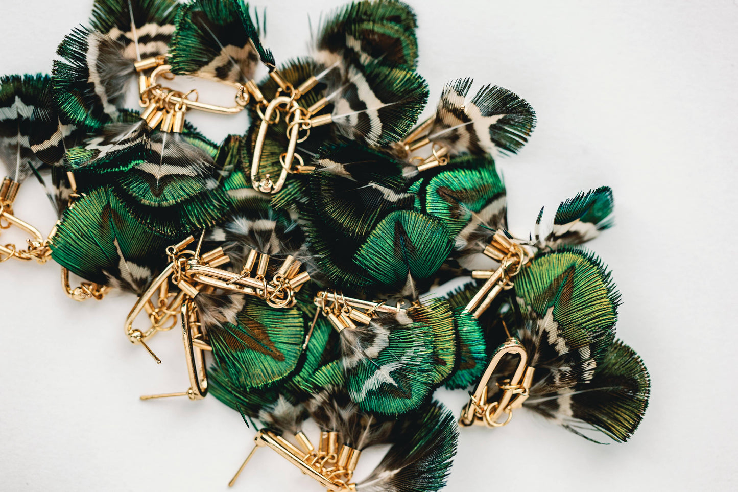 St Armands Designs of Sarasota - Mallard Feather Tassel Statement Earrings