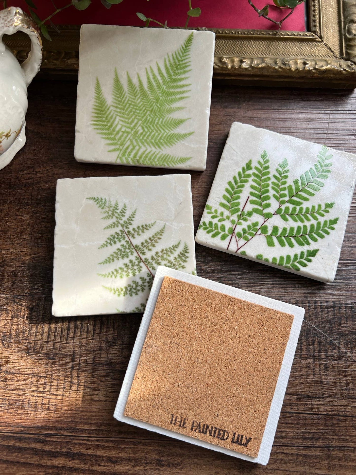 The Painted Lily - Ferns stone coasters - case of 4