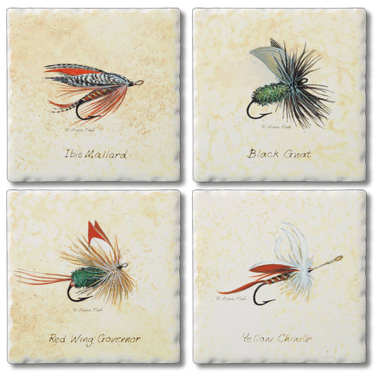CounterArt/Highland Home/Thirstystone - "Fly Fishing Lures" 4 Pack Assorted Image Coaster Set