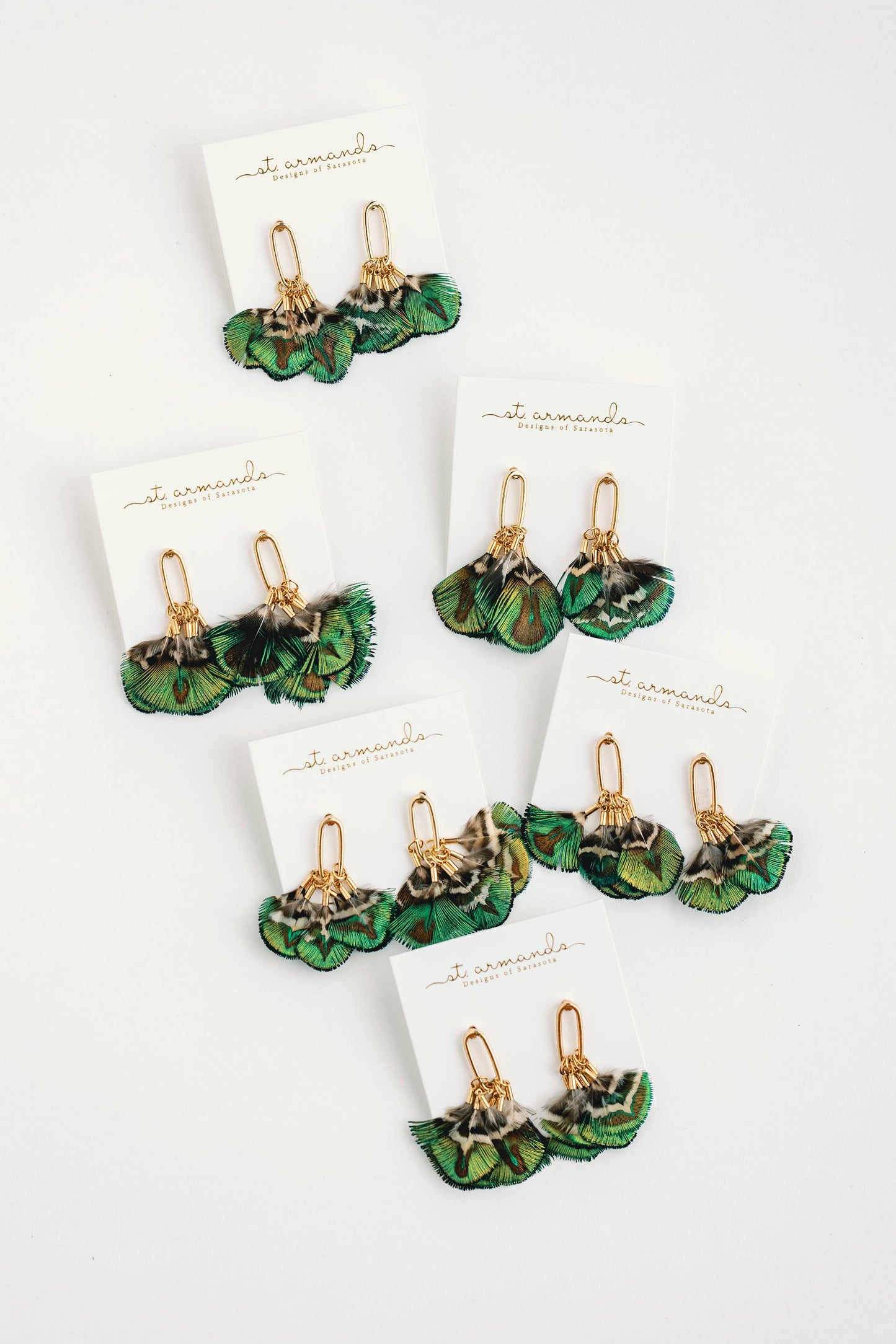 St Armands Designs of Sarasota - Mallard Feather Tassel Statement Earrings