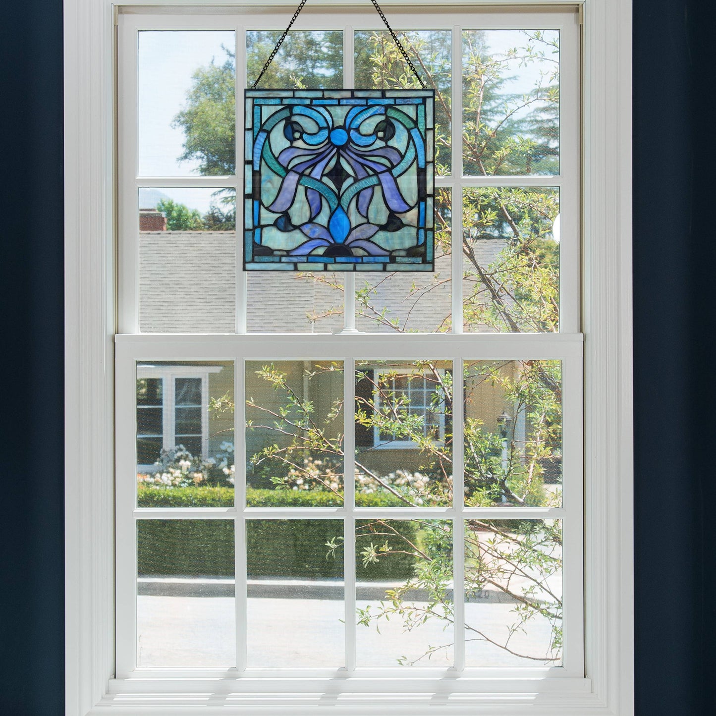 River of Goods - 12"H Ilsa Blue, Purple & Green  Stained Glass Window Panel