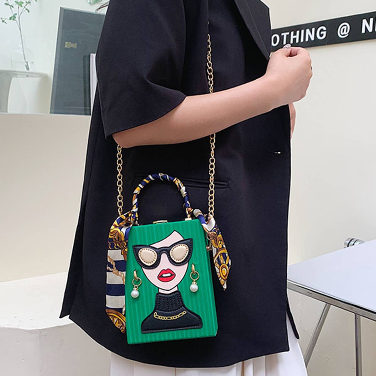 ACCITY - RETRO BEAUTY PATTERN CROSSBODY BAG_CWAB0986: Black / (OS) 1