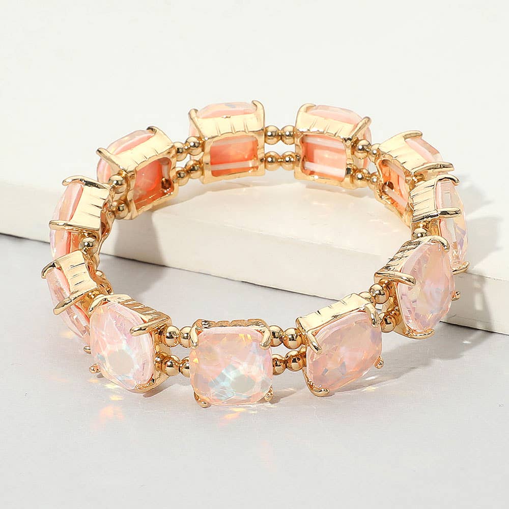 Sensibling Corp. - Cushion Square Stone Stretch Evening Bracelet: GOLD CLEAR