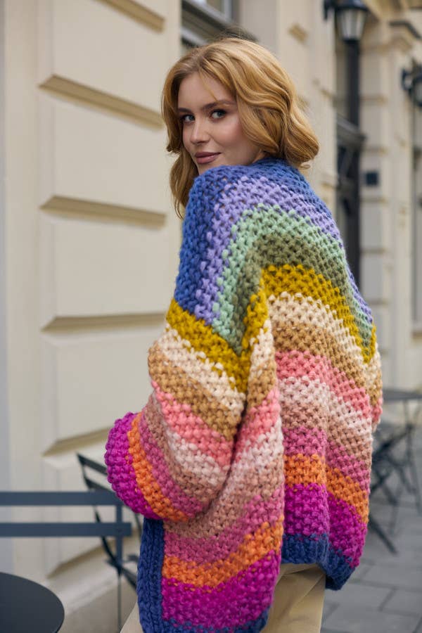 SAACHI - Rainbow Knitted Cardigan: Ivory