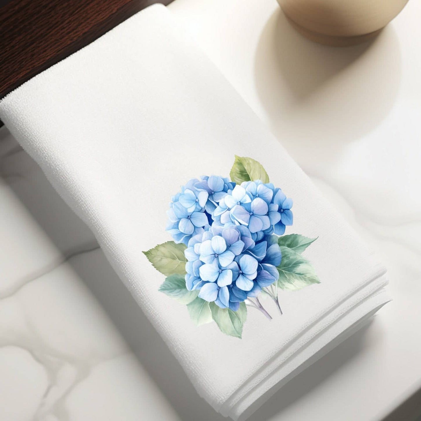 Fernville Creations - Blue Hydrangea Elegant Velour Hand Towel for Bath & Kitchen