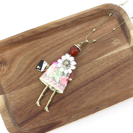 Pretty Persuasions - N26102 Stone Adorned French Doll Stainless Steel Necklace: 06 Flower