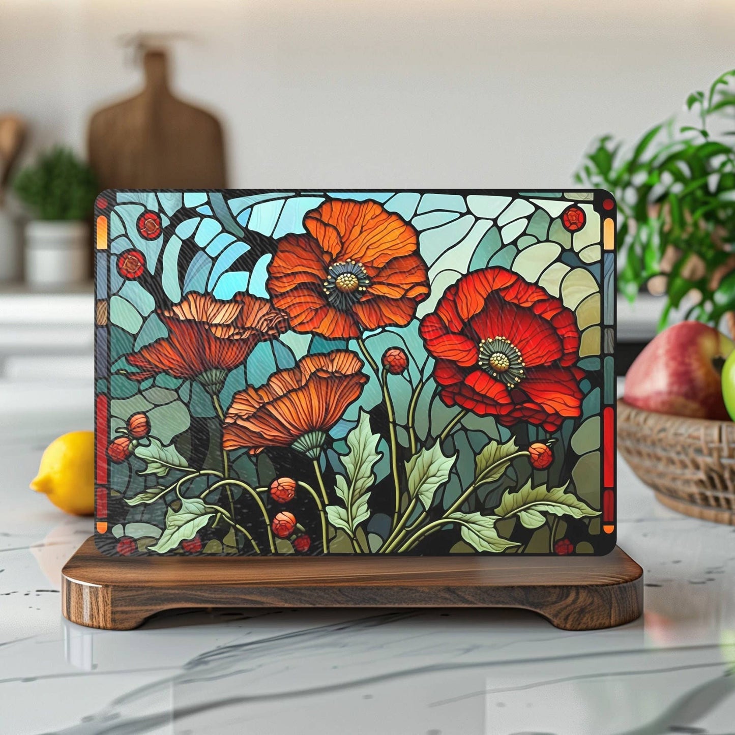 Fernville Creations - Floral Tempered Glass Cutting/Serving/Charcuterie Board: 12x15 Inch