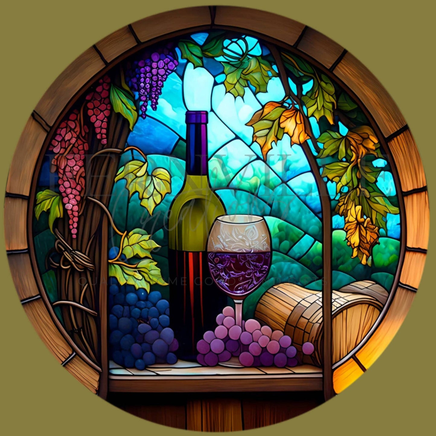 Fernville Creations - Wine Theme Cutting Board, Printed Image on Tempered Glass: 12 Inch