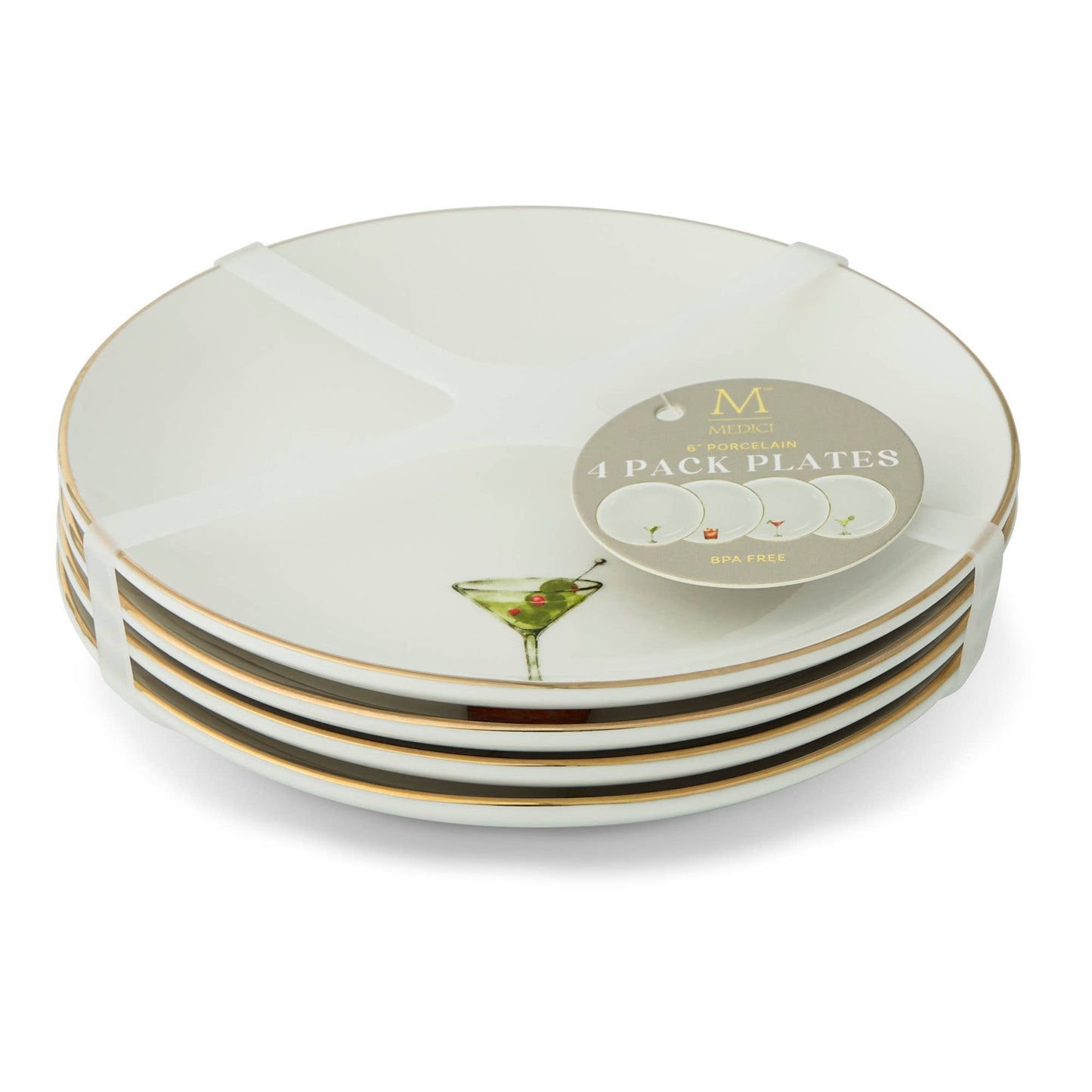 Core Home - 4pk 6" Gold Rim Plates - Classic Cocktails