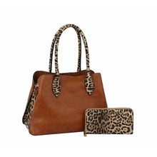 Load image into Gallery viewer, Handbag Factory Corp - HF Leopard Accented Hand Tote Set  HGV-0092W: Tan