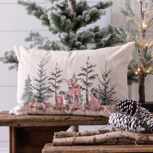 Audrey's Home & Gift - Lumbar Pillow - Winter Animals in Forest (PC)