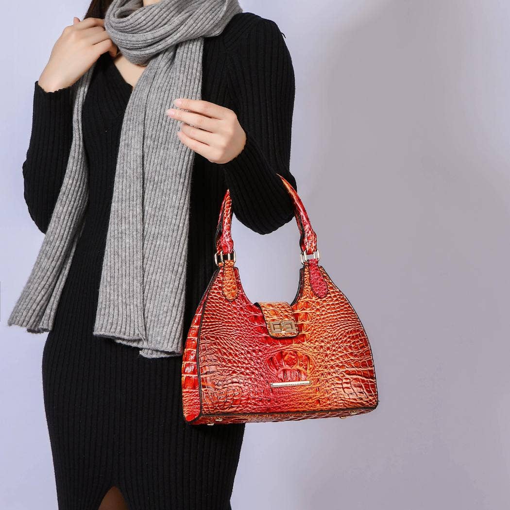 MKF Collection - MKF Ava Gradient Rainbow Faux Crocodile Embossed Tote Bag: Brown