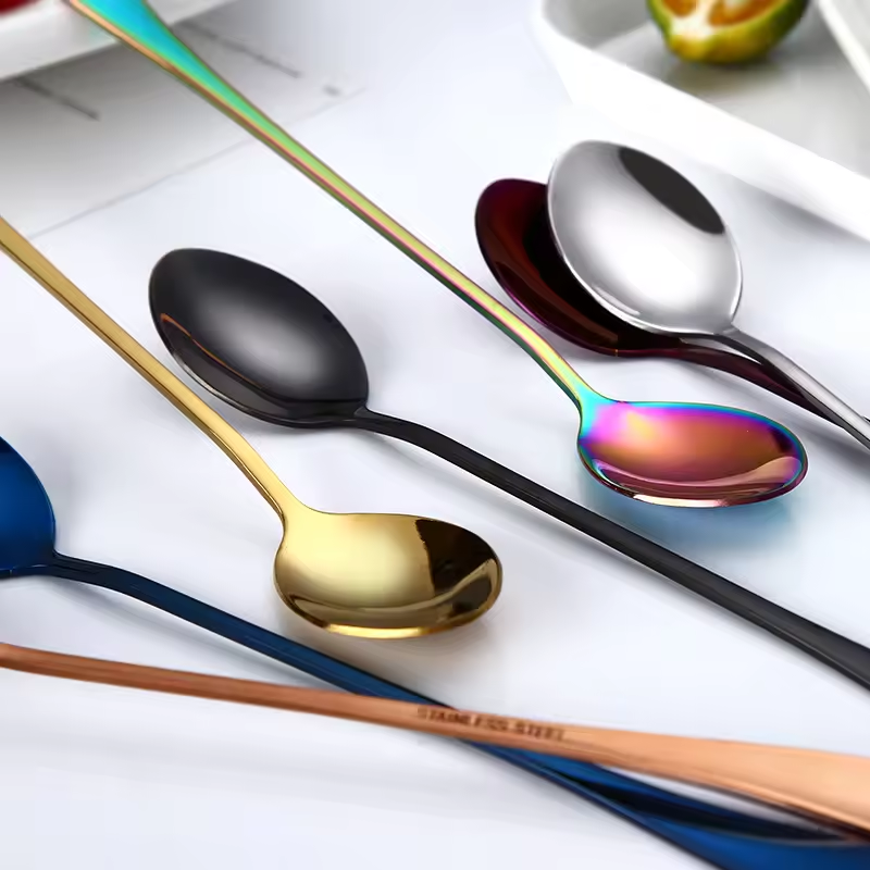 Sostraw & SmartThings - Long Spoon - 2 shapes - 4 colors - Coffee, Tea, Ice cream: Silver / Pointed Head