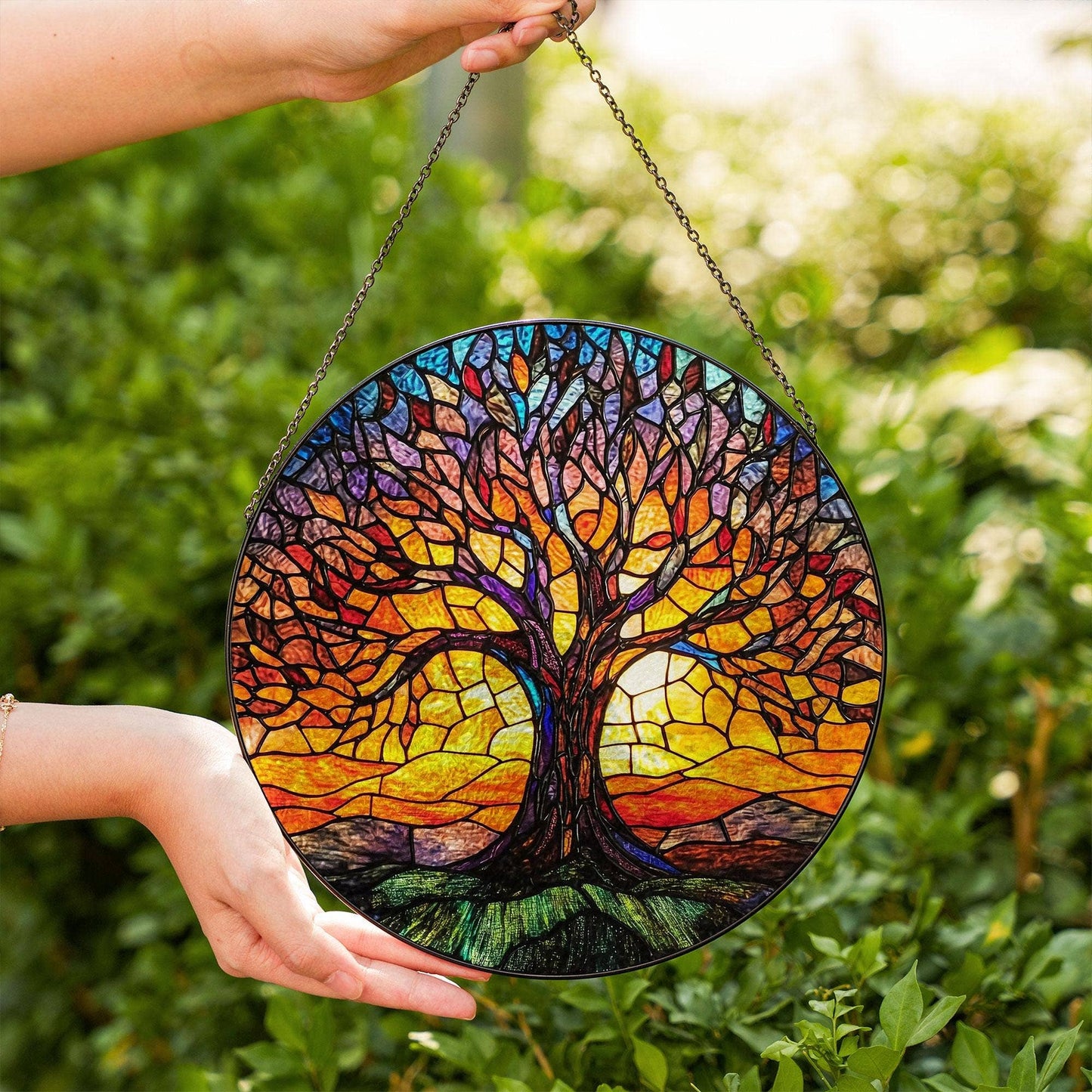 NVC Ecommerce LLC - Tree of Life Stained Glass Suncatcher, Autumn Fall Decor : 11.8in