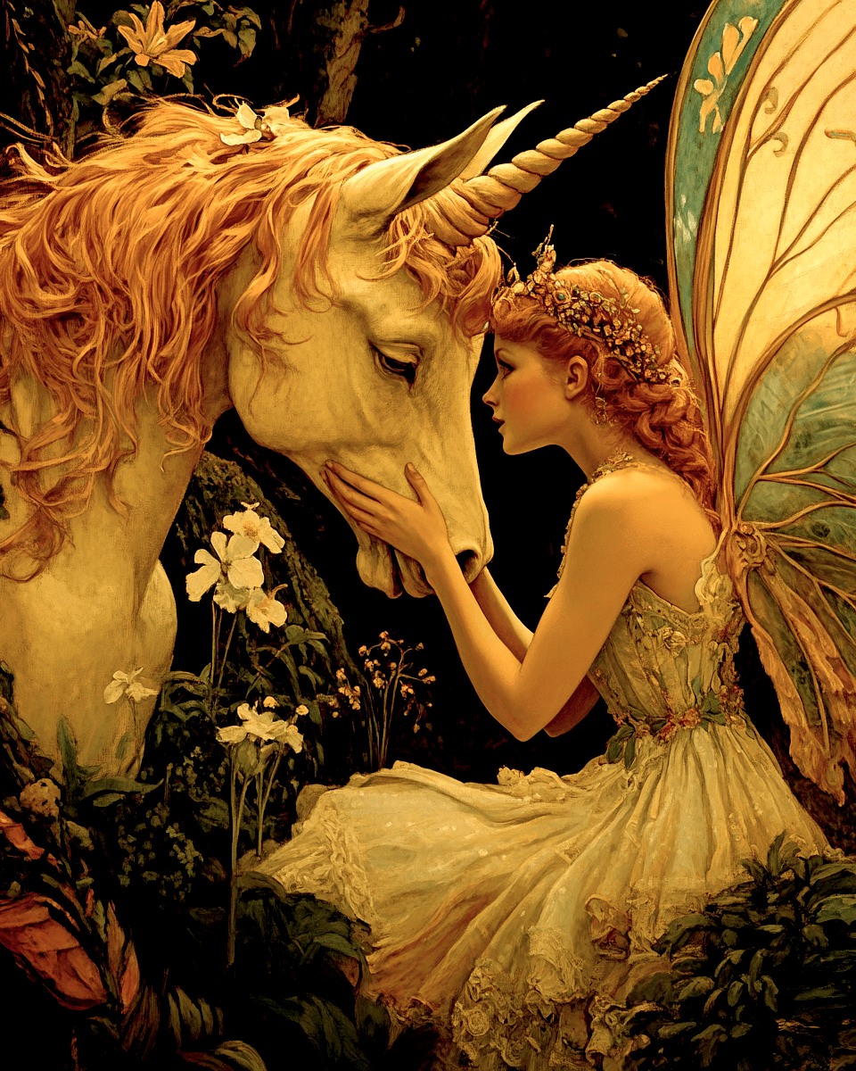 Mowbi - Fairy Heart to Heart - Unicorn & Pegasus Wall Art Prints – 8″x10″ Artwork for 11″x14″ Frame