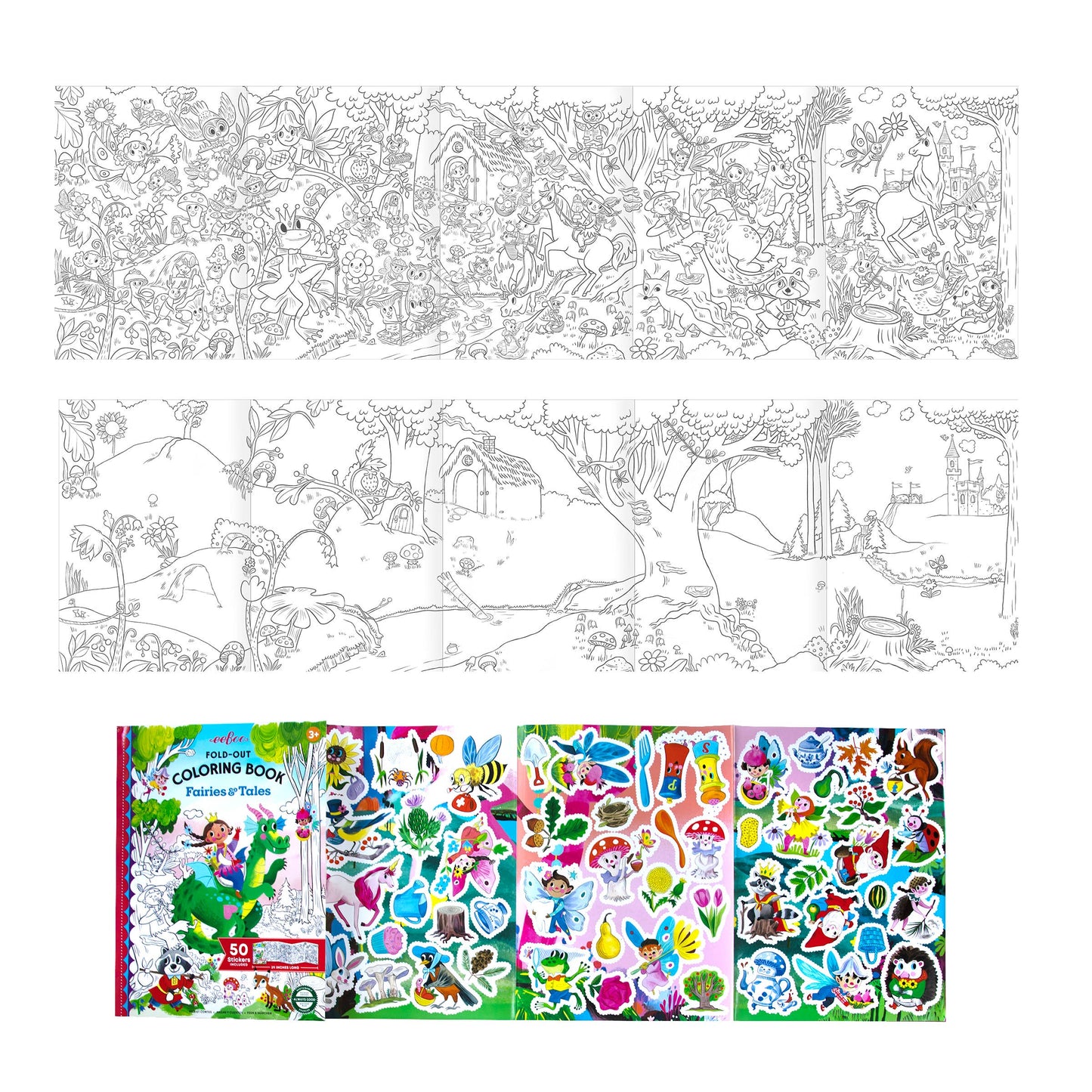 eeBoo - Fairies and Tales Fold-Out Coloring Book with Stickers