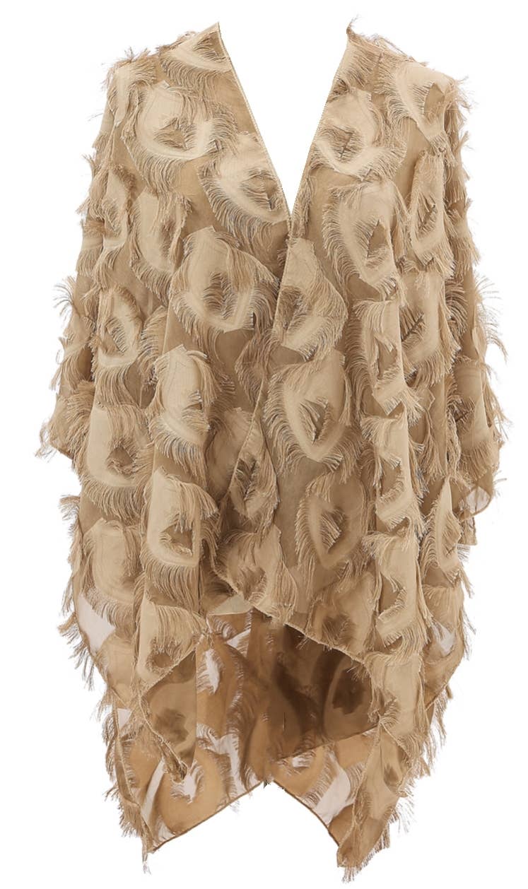 JC Sunny Fashion - Fringe Feather Detailed Lightweight Eyelash Kimono 11 colors: Peacock Blue