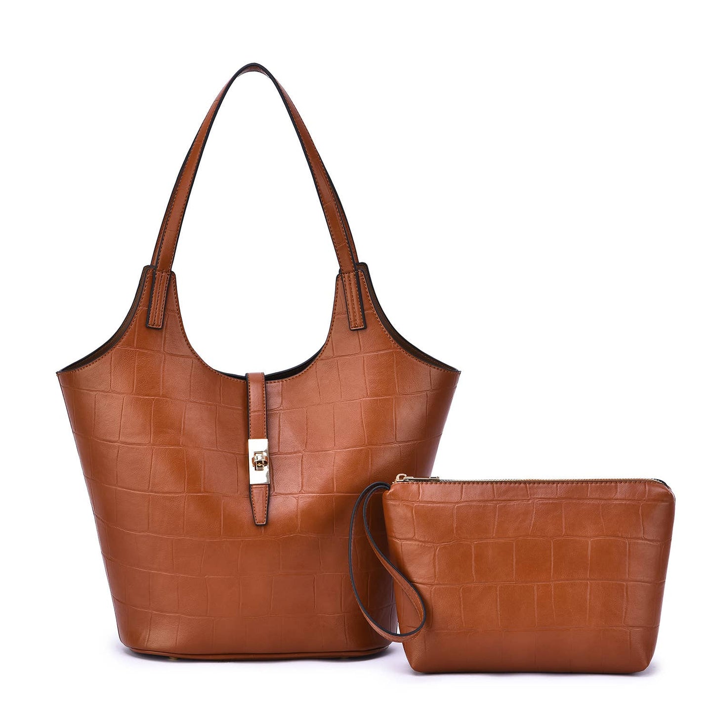 Mellow World - Clio 2-in-1 Croc Embossed Tote: Latte