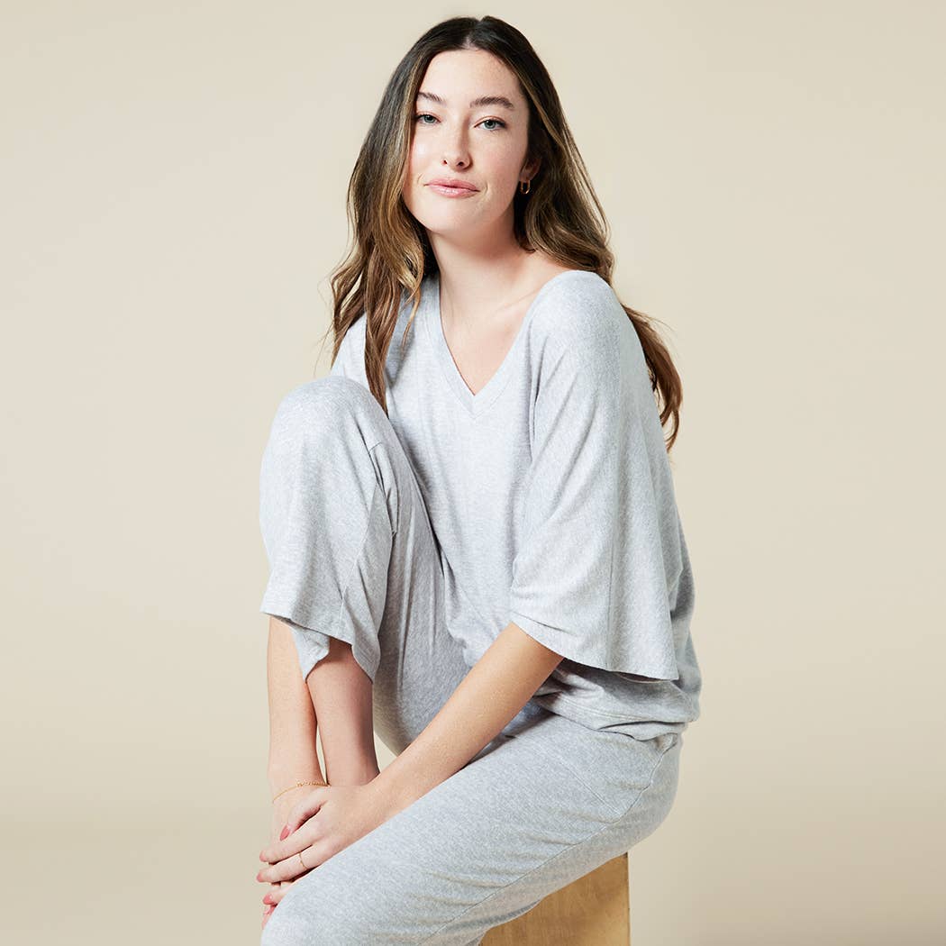 Softies - Dream Jersey Relaxed V-neck with Capri Lounge Set for Women: Coco / S