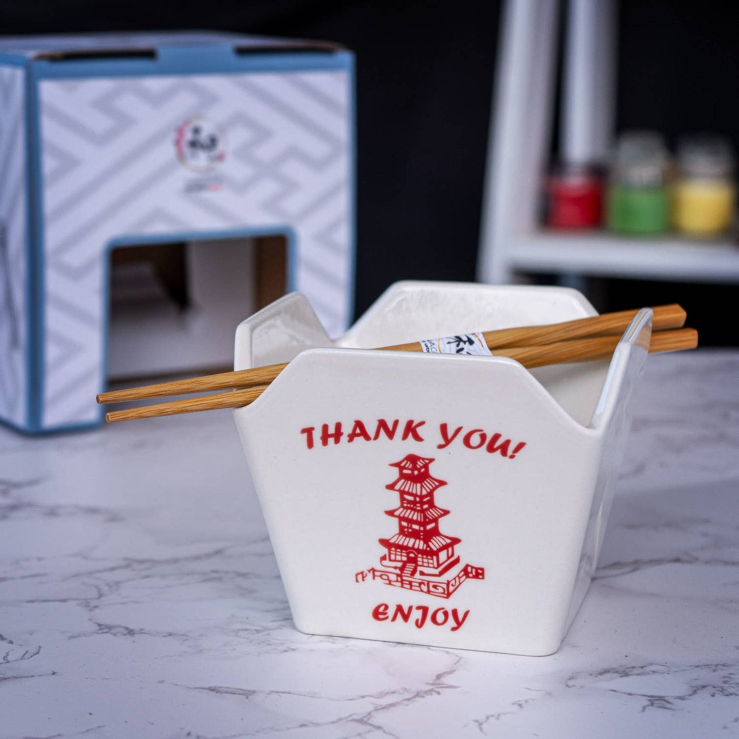 Urban Tokyo - 16oz 5"W x 4"H Takeout Box Serving Bowl With Chopsticks Pagoda (1/24)
