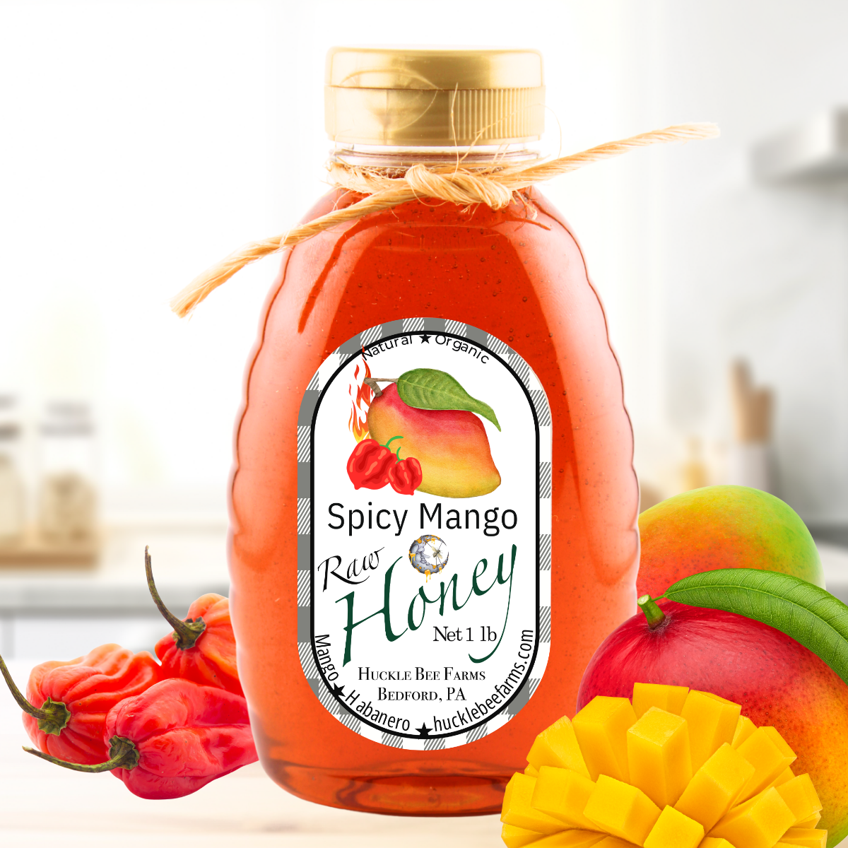 Huckle Bee Farms LLC - Spicy Mango Honey: 1 Lb Bottle