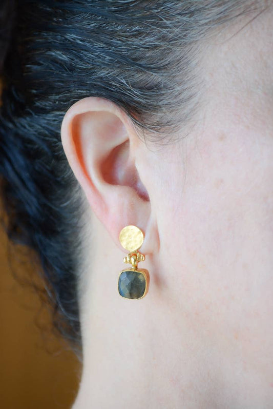 AJS Design Studio - Cushion cut labradorite earring with hammered post