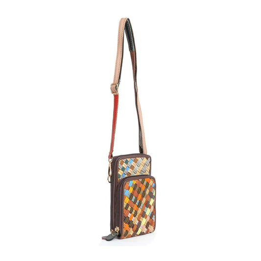 Handbag Express - Genuine Leather Woven  Front Pocket Crossbody: Multi