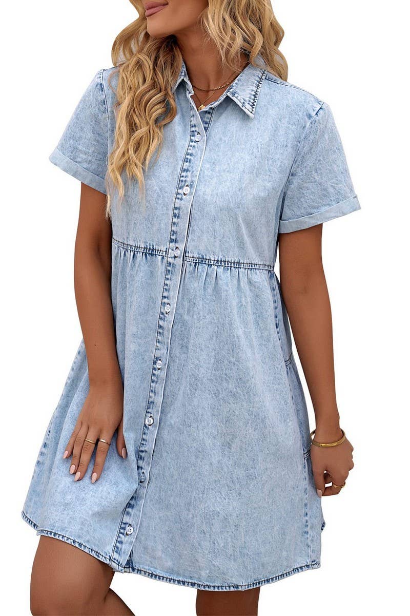 NINEXIS - CWDSD5998_DENIM CASUAL SHORT-SLEEVED MIDI DRESS: DARKBLUE / (L) 1