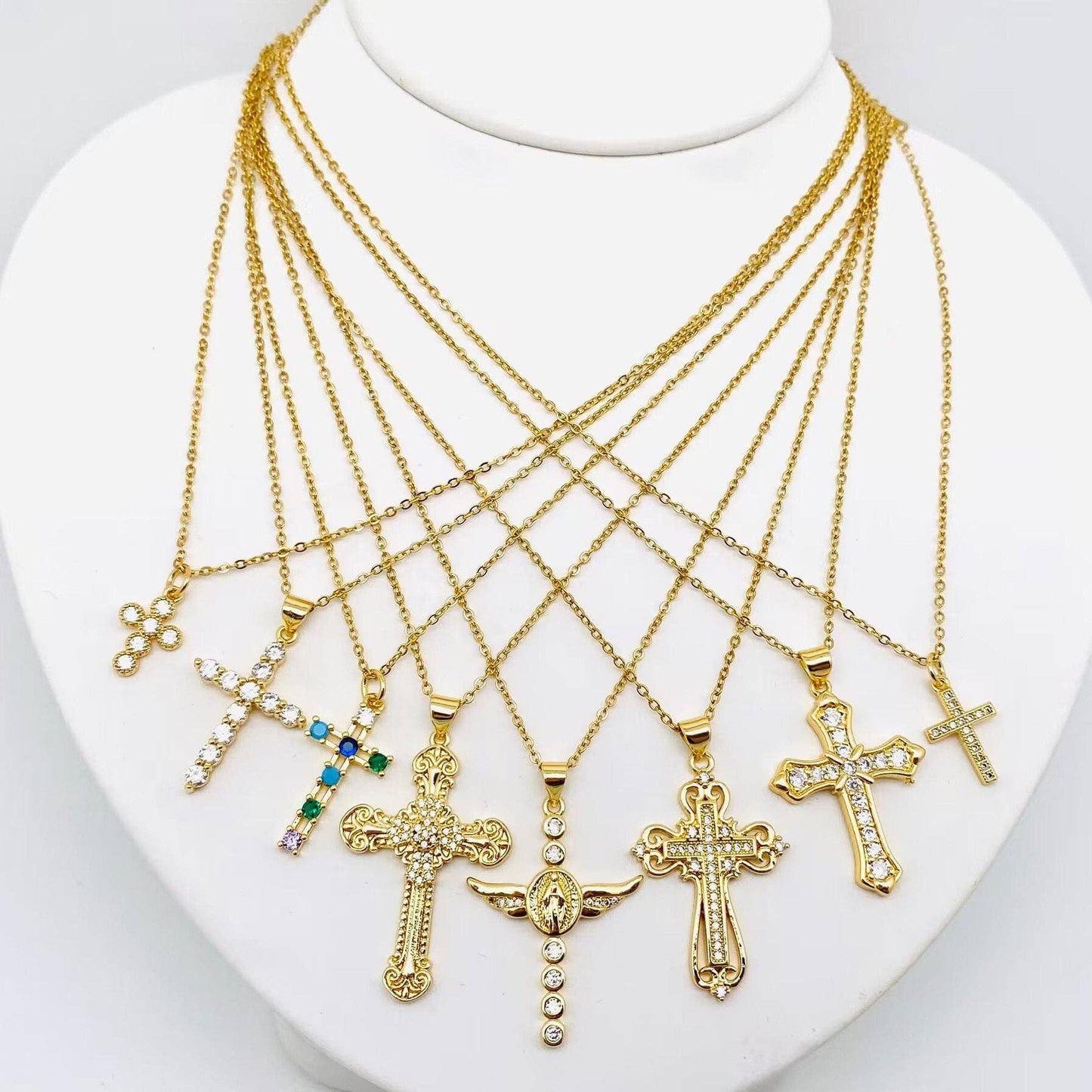 Mio Queena - Multi-Style Inlaid Cubic Zirconia Cross Pendant Necklace: 1#