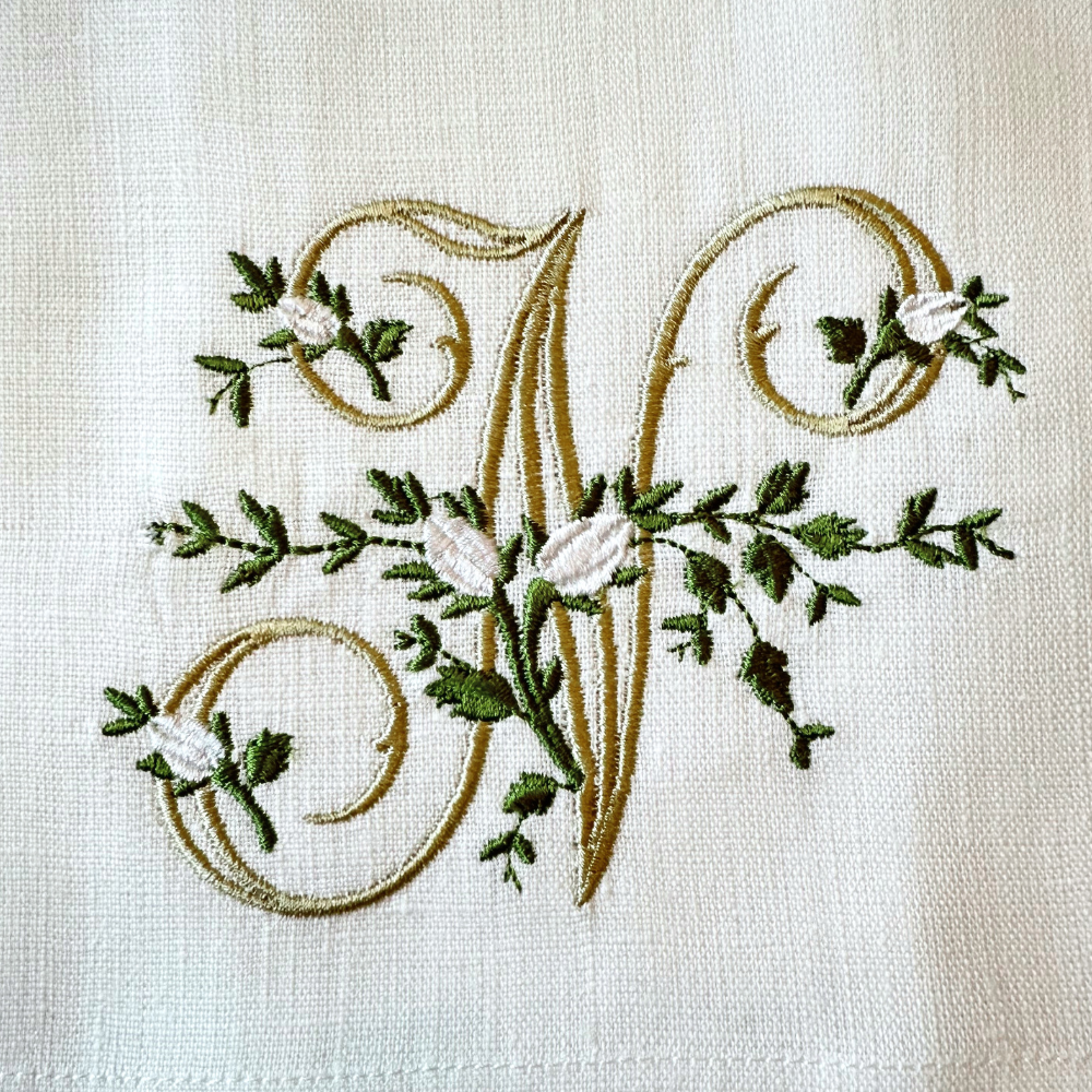 Arte Italica & Crown Linen Designs - Floral Monogram Linen Towel: L