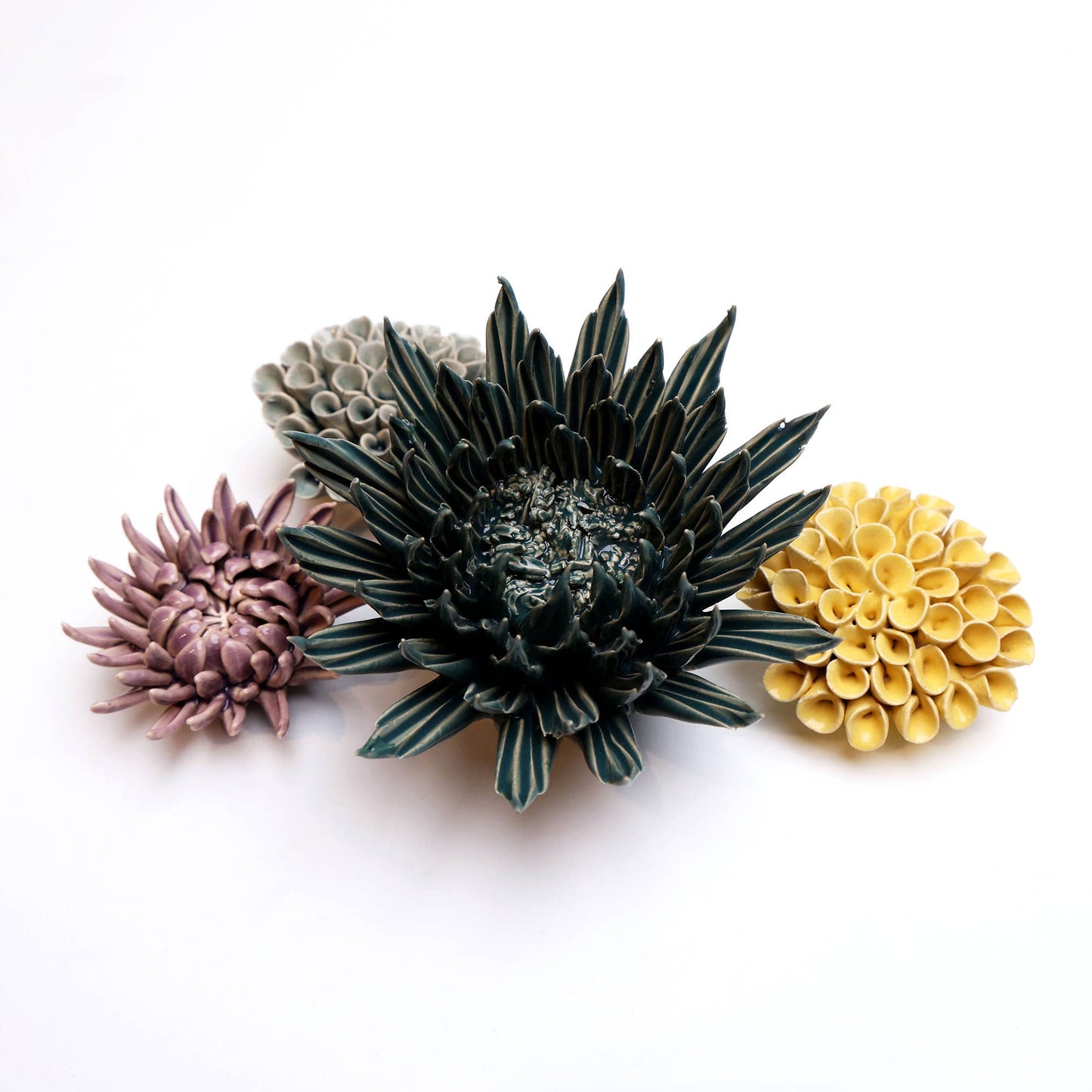 Chive - Coral 3 - Ceramic Faux Flowers Succulents: Large Flower Teal