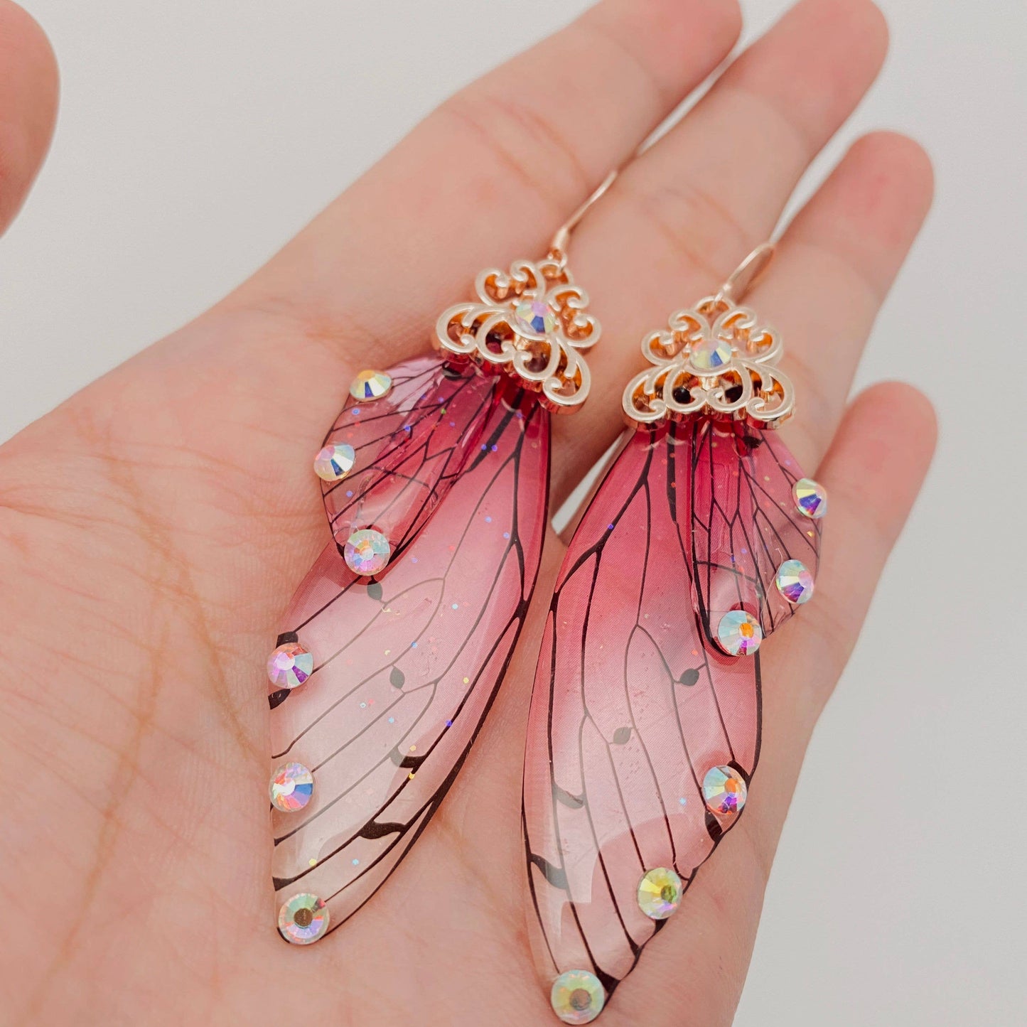 Mio Queena - Handmade Fairy Wings Earrings Insect Butterfly Wing: Gold foil and blue
