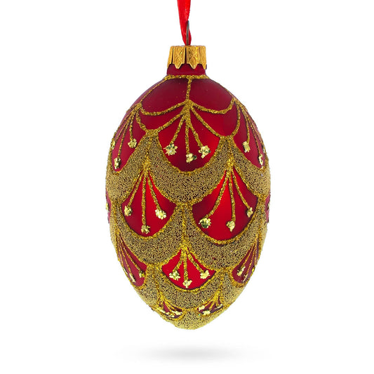BestPysanky - White Trellis On Red Egg Glass Ornament