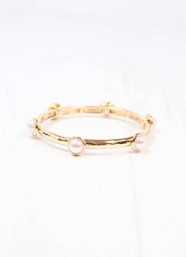 Caroline Hill - Mona Pearl Stretch Bracelet GOLD: Default