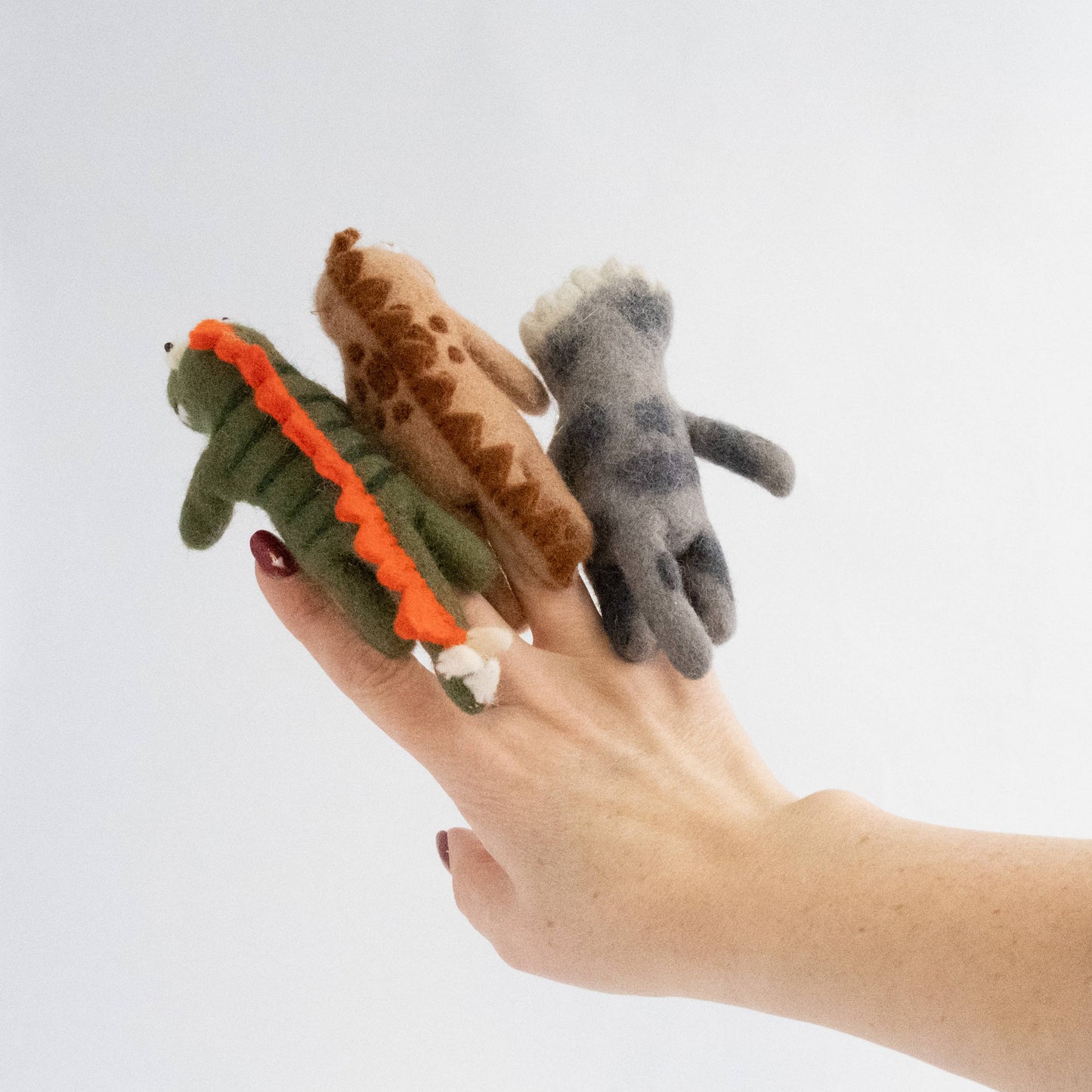 The Winding Road - Finger Puppets - Dinosaur - Brown, Gray and Green