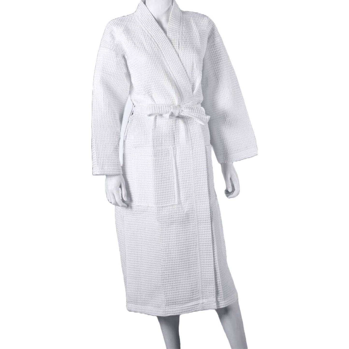 Allure Bath Fashions - Unisex Lightweight Waffle Bathrobe, Spa Dressing Gown Kimono: White / S/M