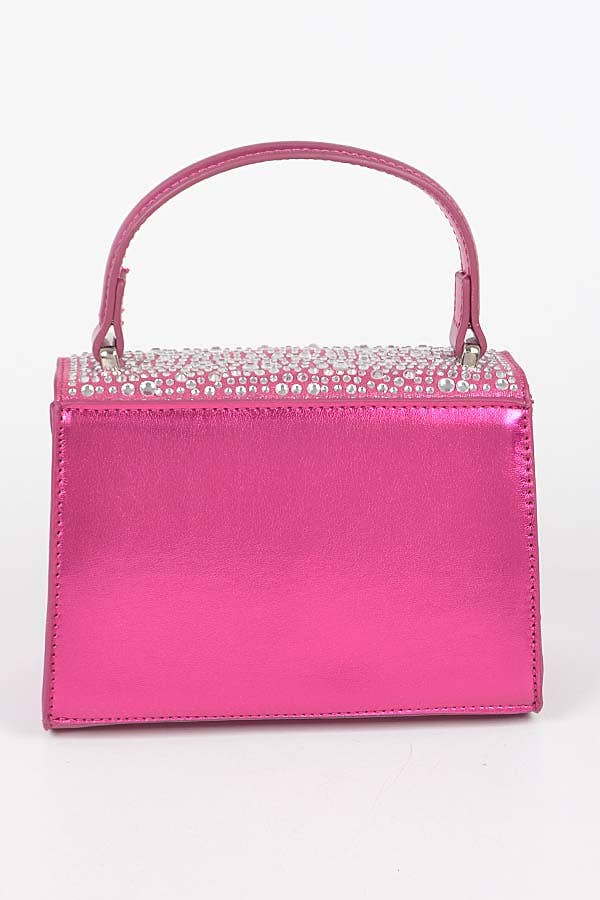 Shop Neighbors - Hot Fix Stones Metallic Top Handle Bag: GOLD