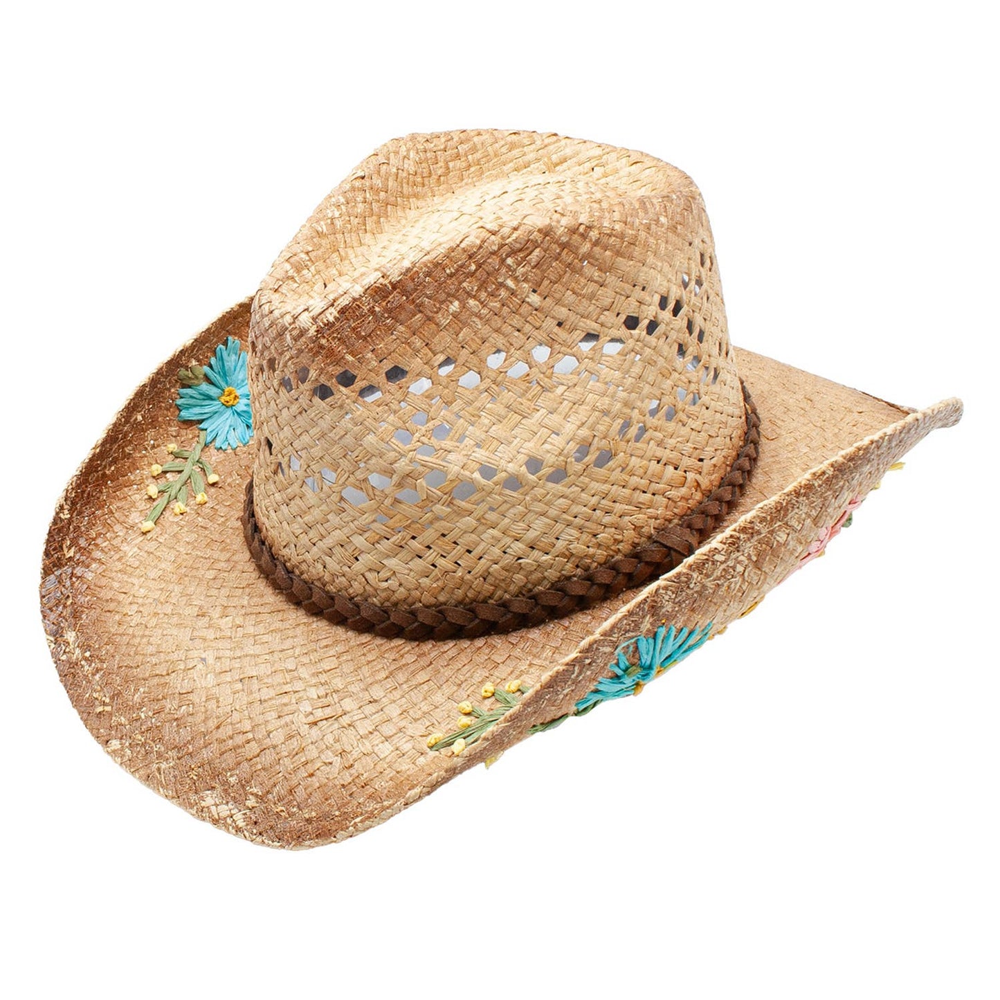 Peter Grimm - Emma Raffia Straw Flower Braided Band Drifter Cowboy Hat