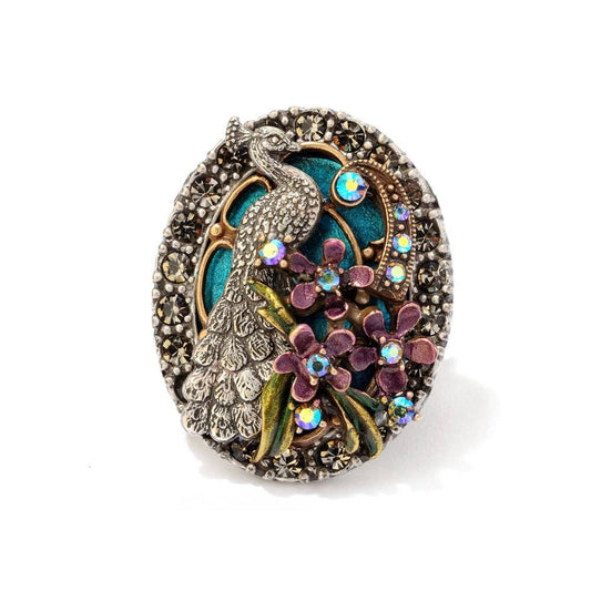 Sweet Romance Jewelry - Peacock Flourish Ring: 1.5" long, Adjustable