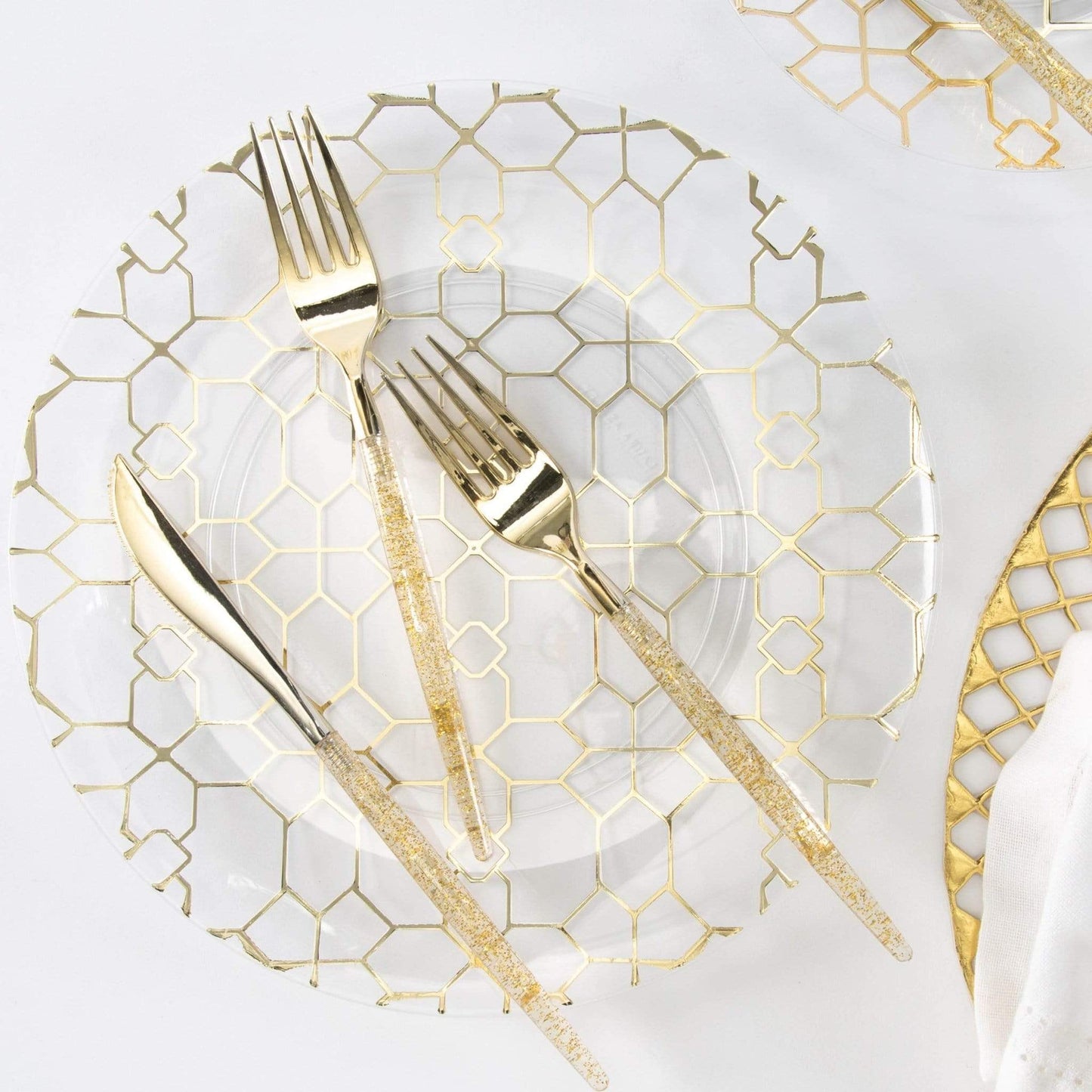 Luxe Party - Gold Glitter Plastic Cutlery Set | 32 Pieces