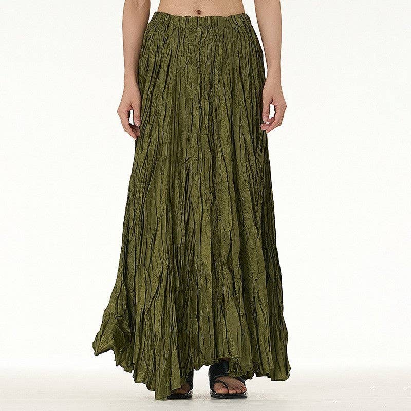 UZ Wholesale Store - Solid Color Draped Ruched Skirt: COFFEE / FREE SIZE
