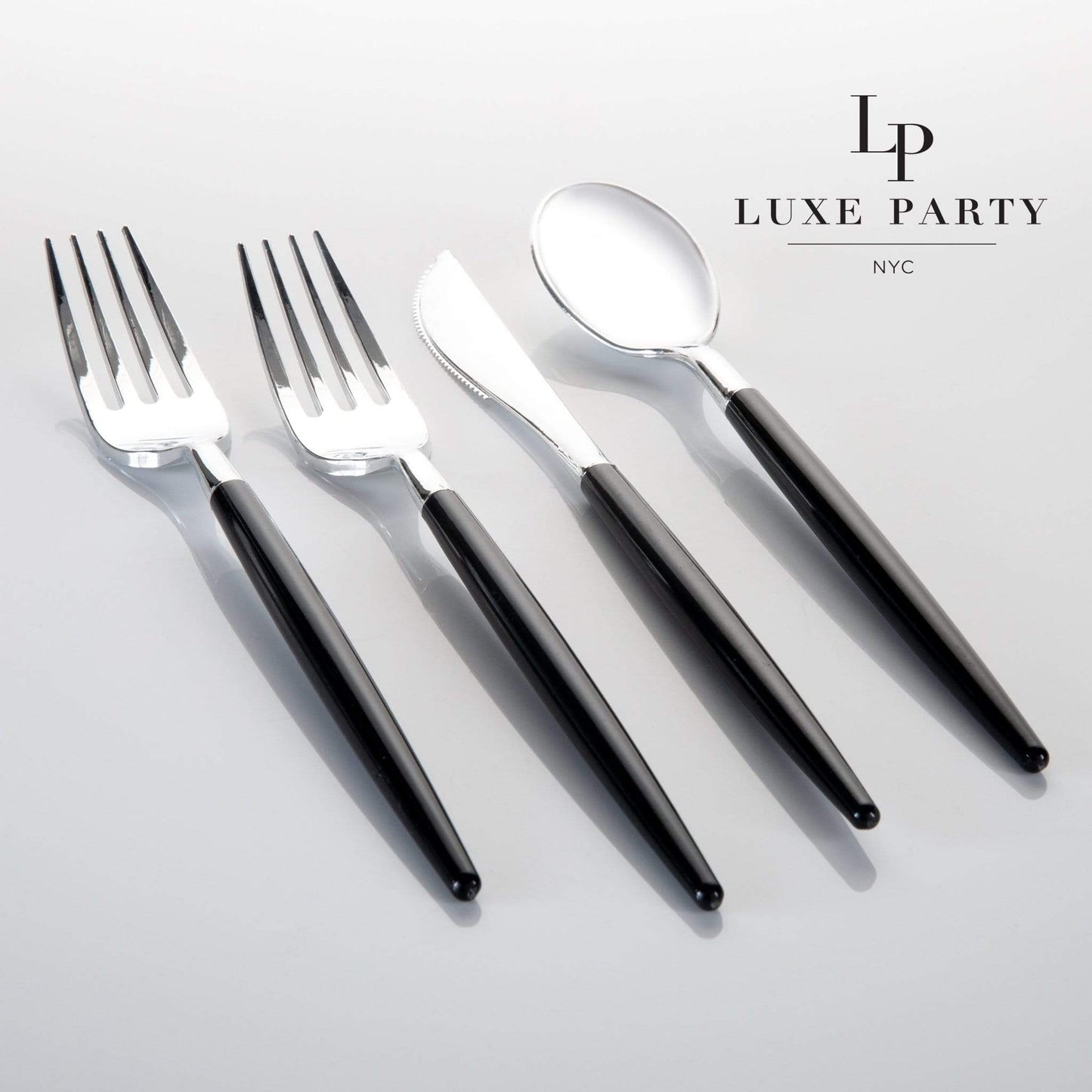 Luxe Party - Black • Silver Plastic Cutlery Set | 32 Pieces