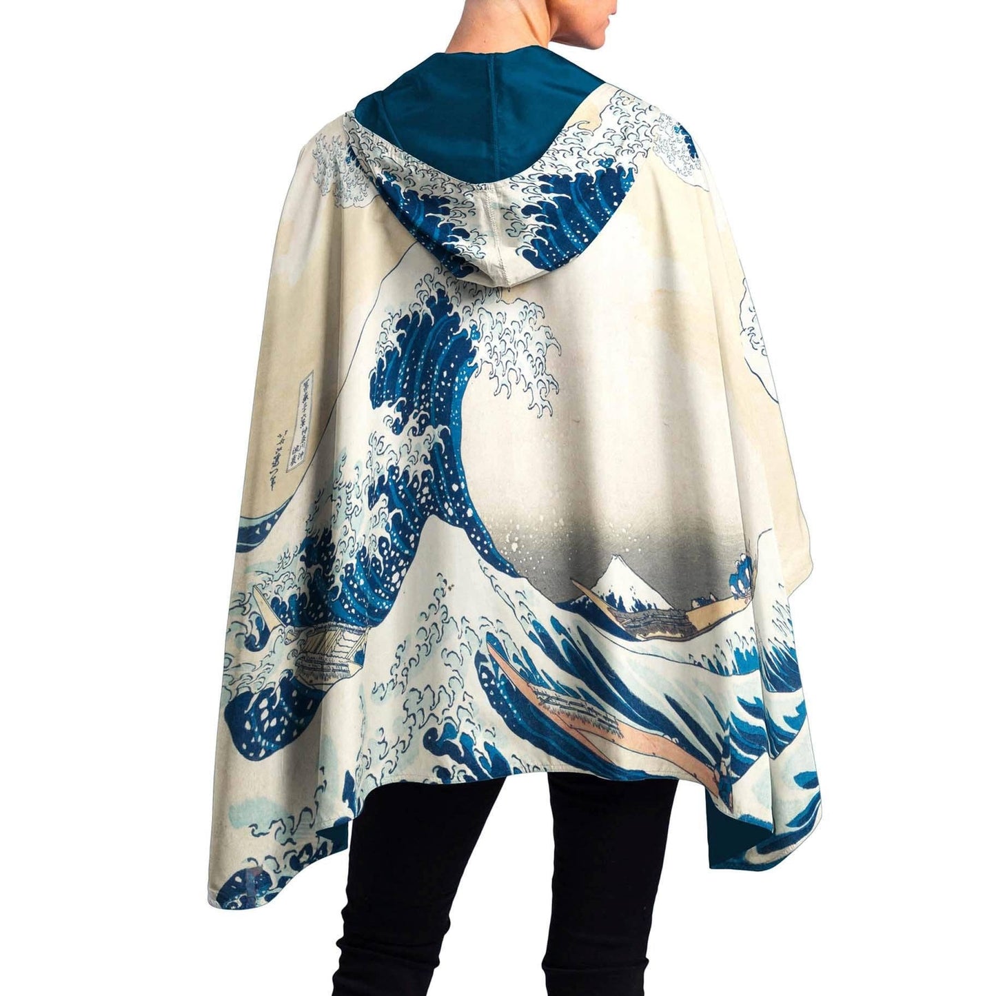 RainCaper - Hokusai The Great Wave Reversible Rain Cape Poncho – Lightweight Hooded Wrap