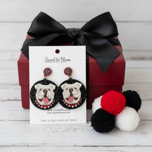 Laurel in Bloom - Quinn Glitter Mascot Bulldog Cutout Earrings: Bulldog D