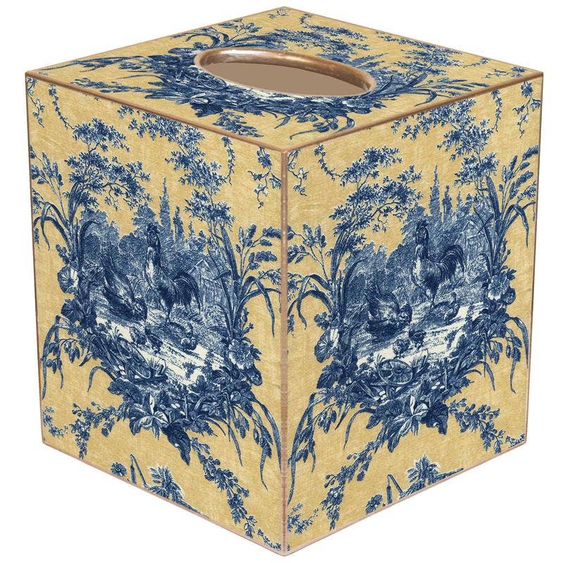 Marye-Kelley - Blue and Yellow Toile Tissue Box Cover: Paper Mache