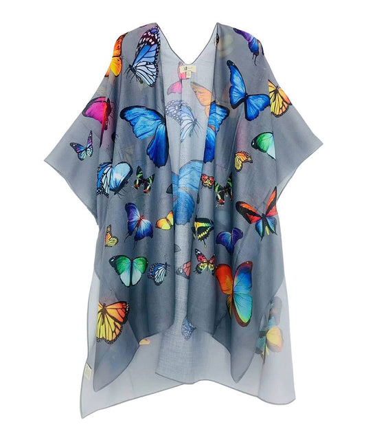 JC Sunny Fashion - Grey-Multi Butterfly Kimono: Grey