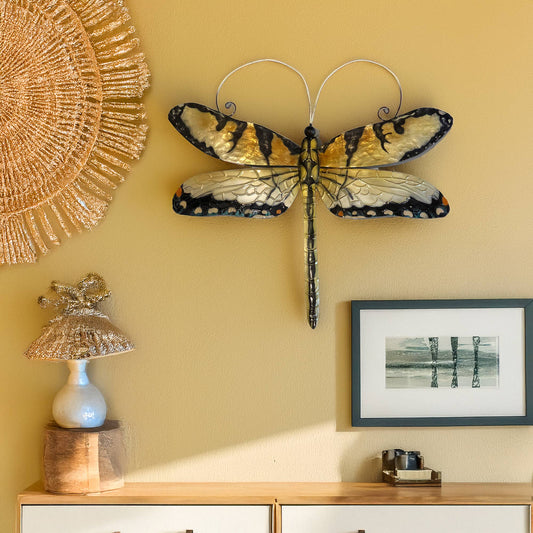 Eangee Home Design - Dragonfly Wall Decor Gold And Blue, w/ Capiz, Outdoor Safe