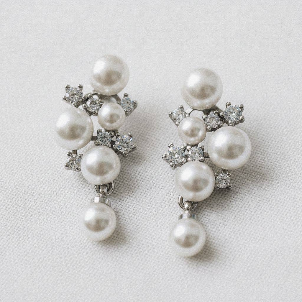 Ellemadera - Elegant Pearl and Zirconia Drop Earrings