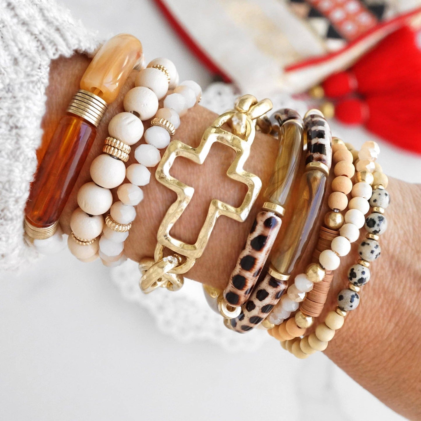 PennyLine inc - Chunky Chain Cross Bracelet Worn Gold