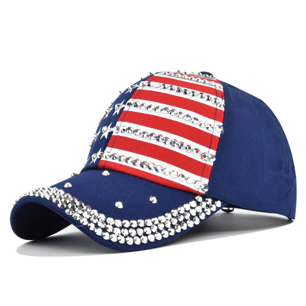 MKS America - Fourth of July hot diamond flag baseball cap: Red / M